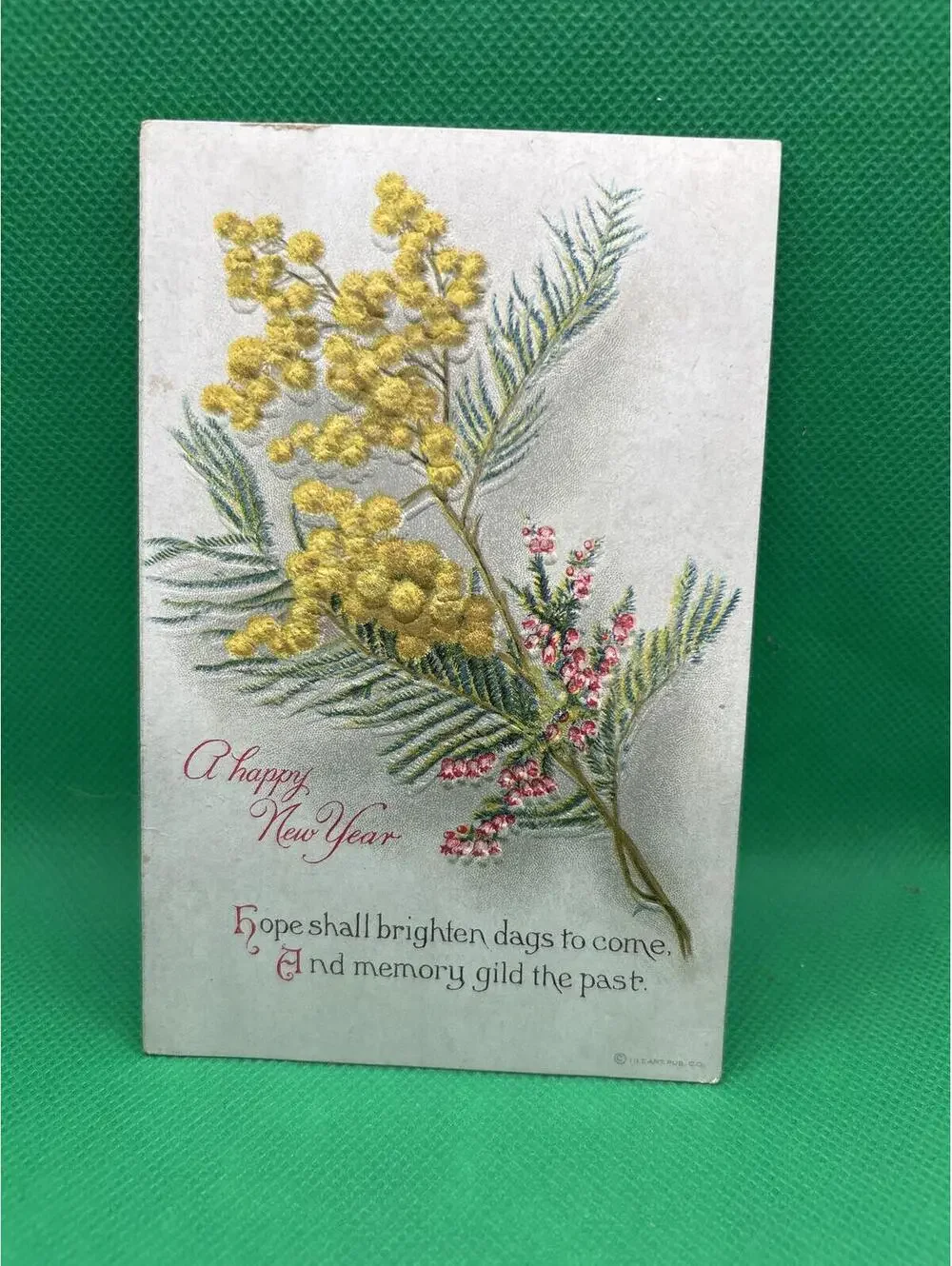 Vintage Embossed New Year Postcard with Floral Design =box5 -box5